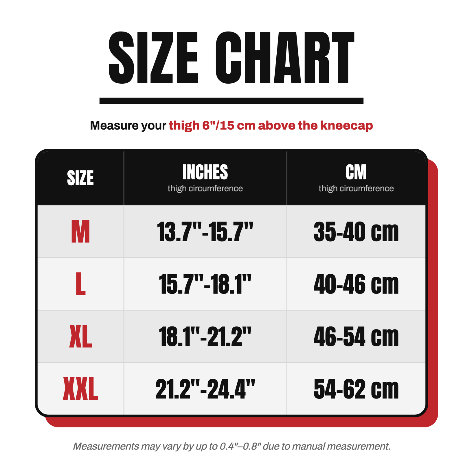 Chipaki Knee Brace size chart